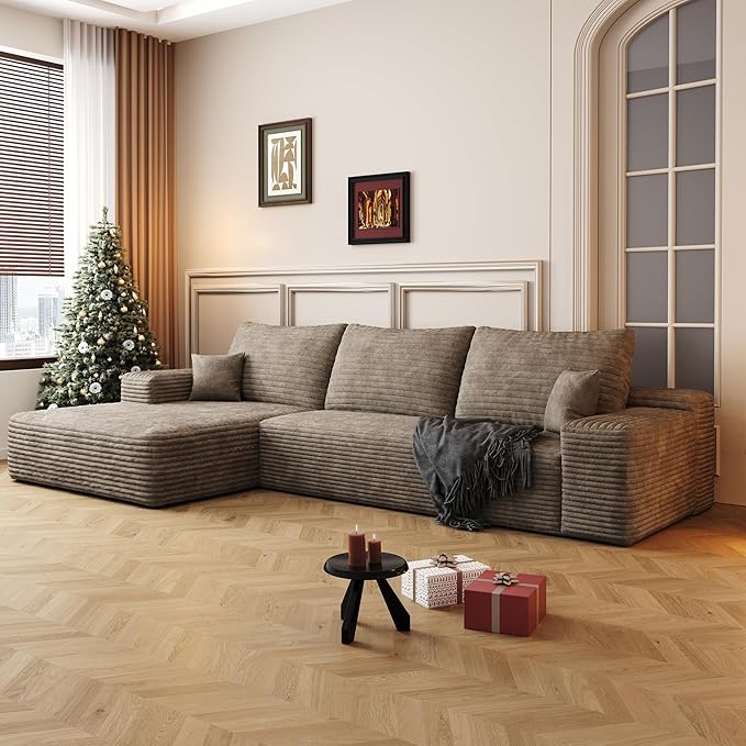 108" Sectional Couches for Living Room Modern Modular Sofa with L-Shape Couchs Upholstered Boneless Couch Deep Seat Sectional Couch with Chaise (Camel, Left Facing Chaise+2Seaters)-HomvellaHome