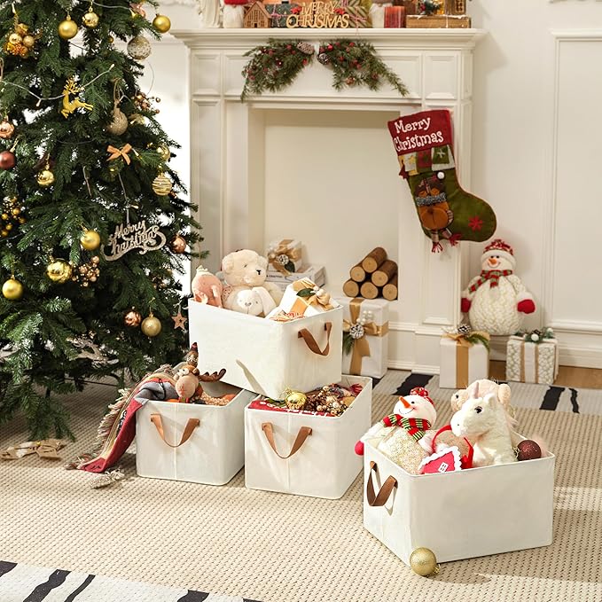 GRANNY SAYS Storage Baskets for Shelves, Closet Organizer Bins, Clothes Storage Bins with Metal Frame, Large Baskets for Organizing and Storage, Collapsible, Ivory, 2-Pack-HomvellaHome