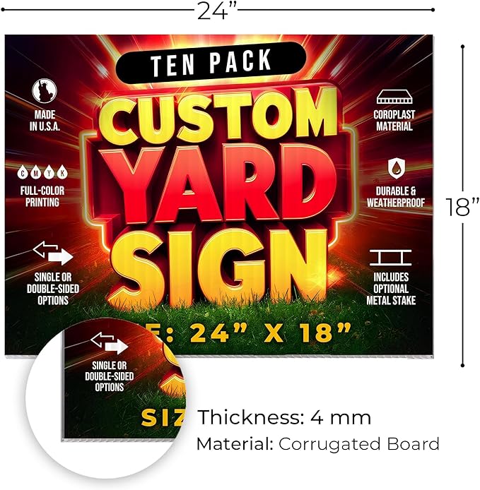 10 Pack 24"x18" Custom Yard Signs with Stakes, Personalized Yard Signs for Outdoors, Customized Full Color Print Corrugated Signs for Business-HomvellaHome