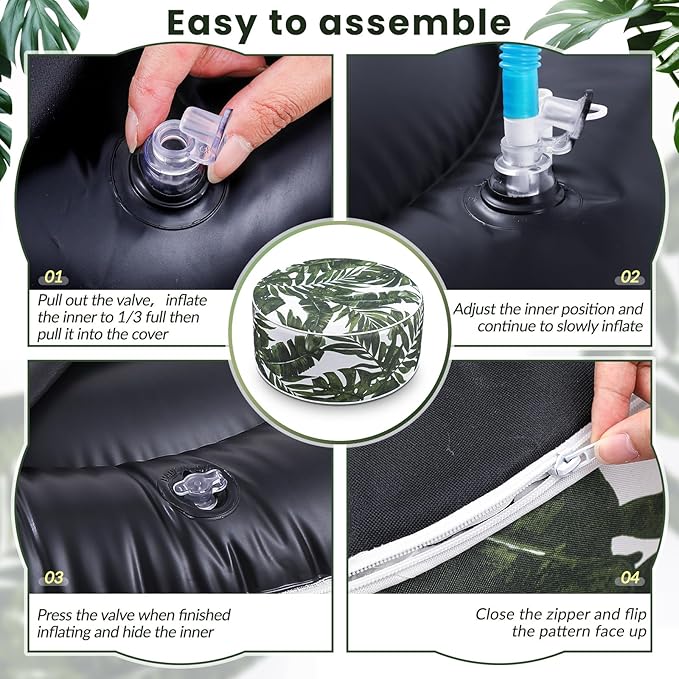 2 Pack Outdoor Inflatable Ottoman Waterproof Inflatable Pouf Foot Rest with Handle D21 x H9 Portable for Patio Camping Garden or Home-HomvellaHome