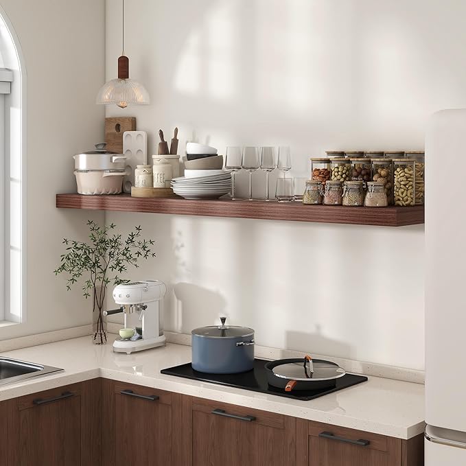 12 Inch Deep Floating Shelves for Wall | 72W x 12D Floating Shelves Set of 1 | Rustic Walnut Long Floating Shelves for Living Room Bathroom Laundry Room Bedroom Kitchen Home Office-HomvellaHome