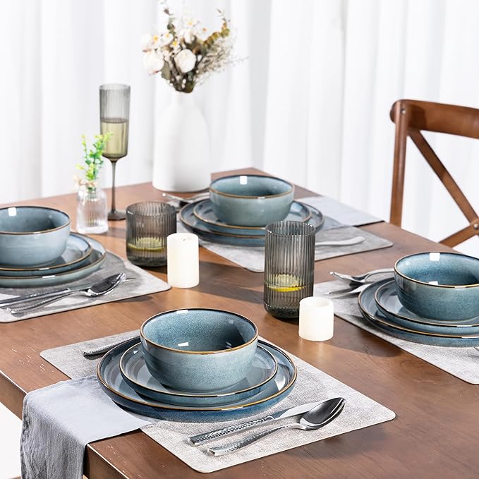 GBHOME Ceramic Dinnerware Sets for 8, 24 Pieces Stoneware Plates and Bowls Sets, Scratch Resistant Dishes, Dishwasher & Microwave Safe, Reactive Glaze-Space-HomvellaHome