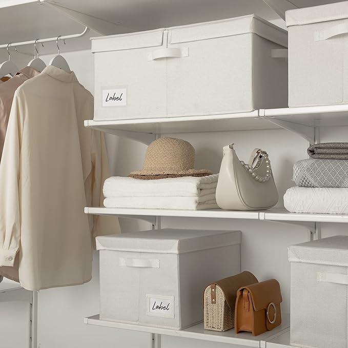 GRANNY SAYS Fabric Storage Bin with Lid, Decorative Storage Box for Shelves, Container Storage Basket Organizer, Closet Bins with Lids for Organizing, Jumbo, Ivory, 1-Pack-HomvellaHome