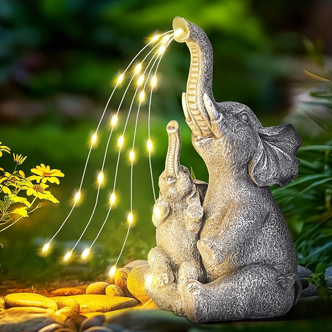 GIGALUMI Solar Garden Outdoor Statues for Women, Mom, Grandma. Elephant Figurine Housewarming and Birthday Gifts Outdoor Statue Light Decor Ornament for Backyard, Patio, Balcony, Lawn, Pond-HomvellaHome