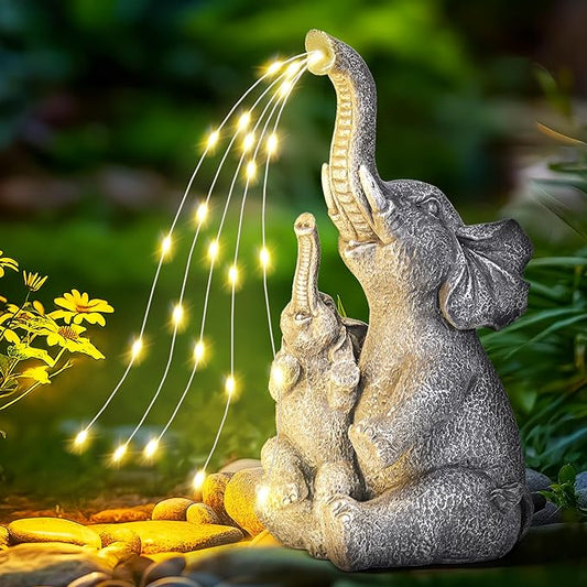 GIGALUMI Solar Garden Outdoor Statues for Women, Mom, Grandma. Elephant Figurine Housewarming and Birthday Gifts Outdoor Statue Light Decor Ornament for Backyard, Patio, Balcony, Lawn, Pond-HomvellaHome