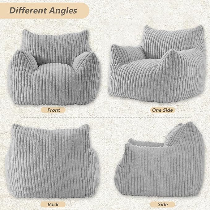 Giant Bean Bag Chairs for Adults Teens, Large Bean Bag Sofa Chairs with Filling Comfy Fuzzy BeanBag Chair with Armrests for Bedroom Living Room Reading-HomvellaHome
