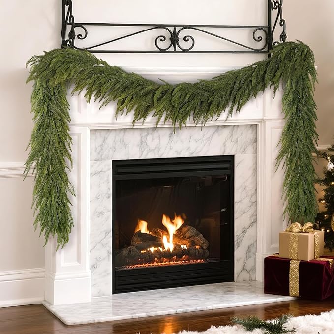 16FT Christmas Norfolk Pine Garland -1PCS, Artificial Pine Needles Garlands Faux Greenery Fake Garland for Holiday Fireplace,Table,Window,Stairs,Mante,Indoor Outdoor Decor-HomvellaHome