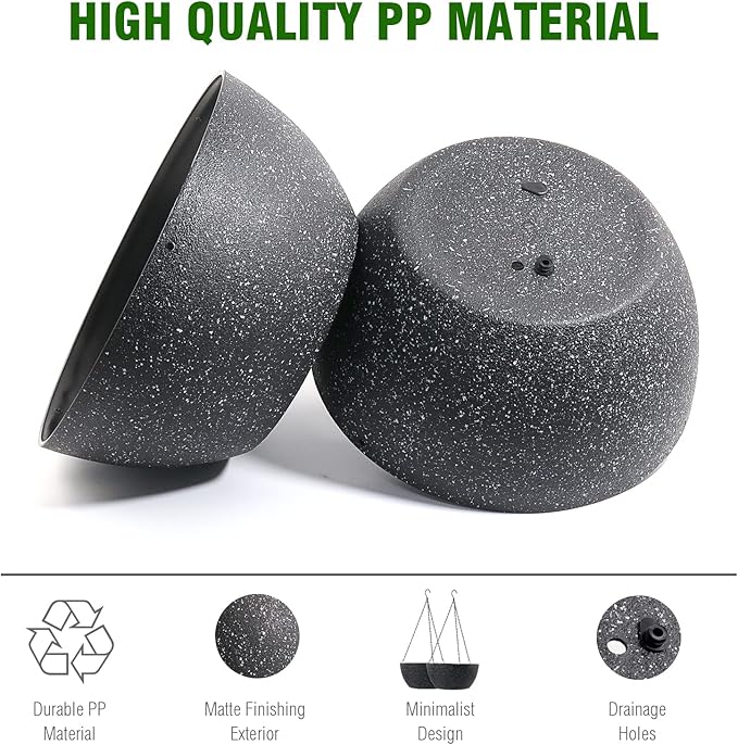 10 inch Hanging Planters for Outdoor Indoor Plants with Drainage Holes and Chain, 2 Pack Round Hanging Flower Pots for Garden Home Porch Decor, Speckled Black-HomvellaHome
