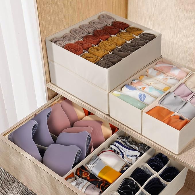 12 Pack Baby Clothes Organizer for Nursery, 116 Cells Fabric Foldable Dresser Closet Organizers and Storage Bins for Clothing, Women Men Underwear Socks, Bra, Ties, Scarf, Belt, Hair Accessories-HomvellaHome