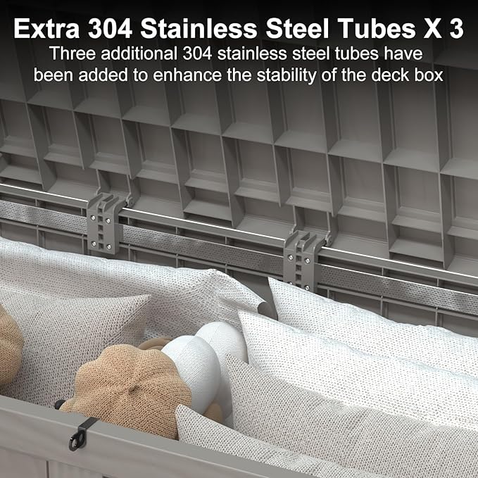 120 Gallon Deck Box,Resin Outdoor Storage Box with Lockable for Patio Furniture, Pool Accessories, Garden Tools Waterproof Outside Storage Box, Grey-HomvellaHome