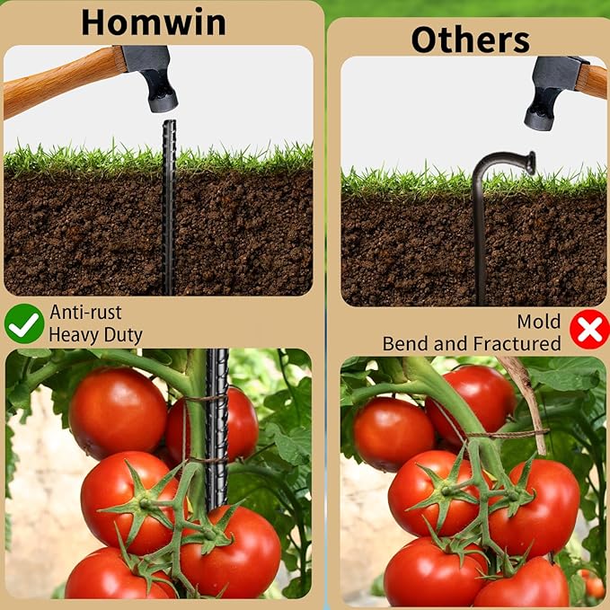 16 inches Rebar Stakes 18-Pack Heavy Duty Ground Stakes Rebar Spikes Garden Stakes Metal Steel Stake for Concrete and Timber Straight Black-HomvellaHome