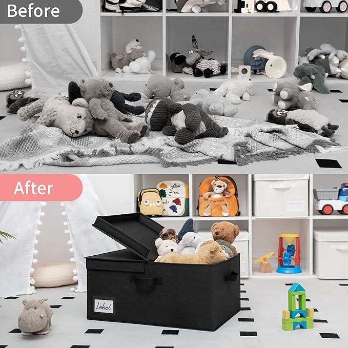 GRANNY SAYS Fabric Storage Bin with Lid, Linen Closet Organizers and Storage Baskets, Large Storage Box, Clothes Bins for Closet Organizing, Jumbo, Black, 1-Pack-HomvellaHome