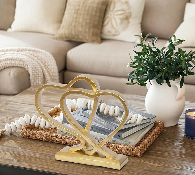 Gold Heart Sculpture for Living Room Decor Heart Decoration Gift for Her and Him Love Wedding Anniversary Couples Gift Modern Heart Statue for Home Coffee Table Dining Table Centerpiece Birthday Gift-HomvellaHome