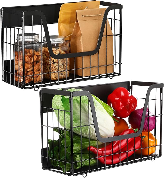 2 Pack Magnetic Shelf for Fridge Fruit Storage Container Fridge Magnetic Baskets Fruit Potato Onion Storage Bins, Pantry Organizer Refrigerator, Kitchen Counter, Cabinet, 12.4 x 7.9 x 5 Inch-HomvellaHome