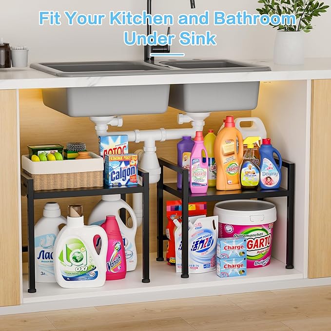 17.3 Inches Metal Storage Shelves,150LBS Heavy Duty Shelving Units and Storage For Small Appliance,Adjustable Utility Storage and Organization Shelf Rack For Kitchen Cabinet Closet Under Sink Pantry-HomvellaHome