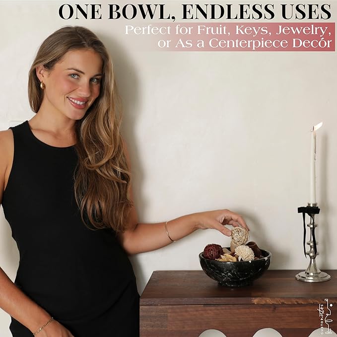 Gusto Nostro 8" Luxury Black Marble Decorative Bowl for Coffee Table - Elegant Modern Fruit Bowl for Kitchen Counter - Heavy Stone Entryway Catch all for Keys, Jewelry, Potpourri Holder Centerpiece-HomvellaHome