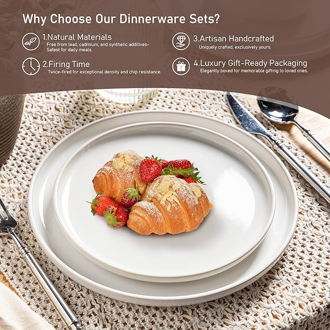 GBHOME Ceramic Dinnerware Sets for 4, 12 Pieces Stoneware Plates and Bowls Sets, Reactive Glaze Dishes -Scratch Resistant, Dishwasher&Microwave Safe-Star White-HomvellaHome