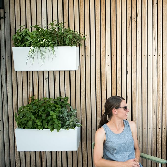 Glowpear Self Watering Planter Box - 23.6", White - UV Stable, Scalable Wall Mounts Plant Pot with Water Gauge, Indoor Outdoor for Vegetables, Flowers, Herbs, and Succulents, Gardening-HomvellaHome