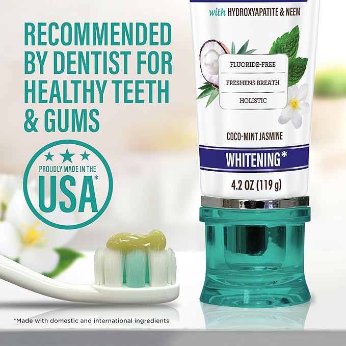 GuruNanda Hydroxyapatite Toothpaste, SLS & Fluoride Free, Whitening Toothpaste - Freshens Breath, Fights Plaque - Natural CocoMint Jasmine Neem, 4.2oz-HomvellaHome