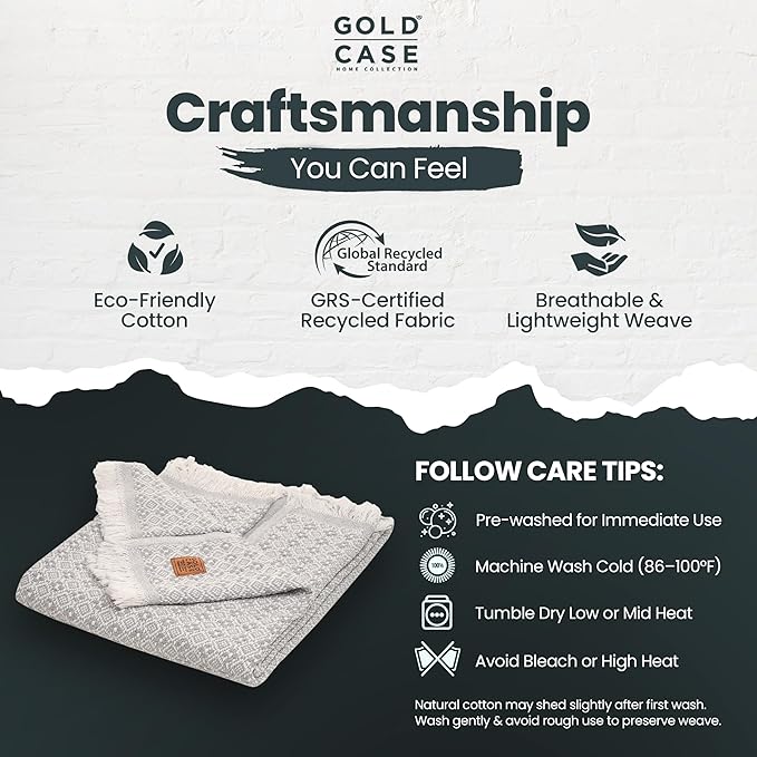 Gold Case Throw Blanket for Couch – 100% Recycled Turkish Cotton Blankets & Throws – Elegant Decorative Throw Blankets for Living Room Sofa – Woven Throws for Couch – Retro Grey – 50x60-HomvellaHome