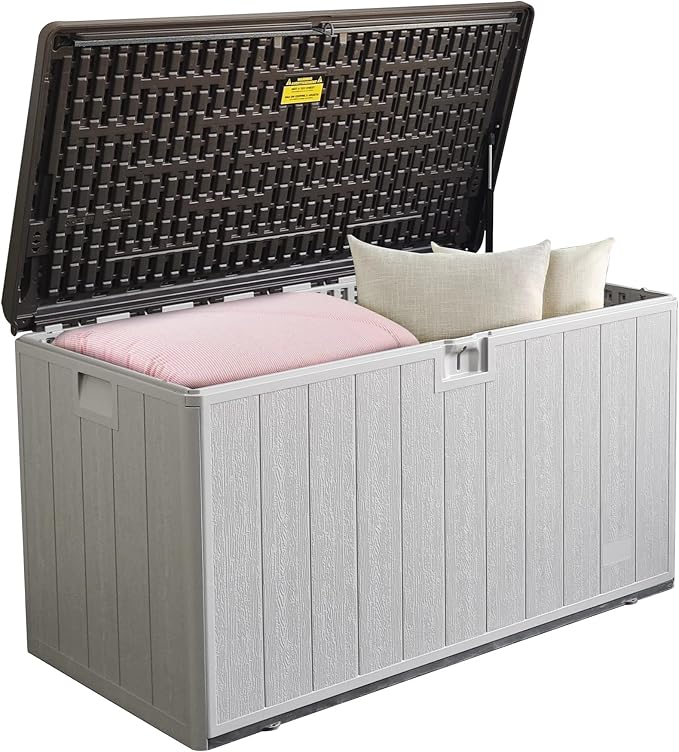110 Pro Gallon Resin Deck Box, Waterproof Outdoor Storage Bin for Patio, Poolside, and Garden, Lockable & UV-Resistant, Ideal for Small Spaces, Coffee-HomvellaHome