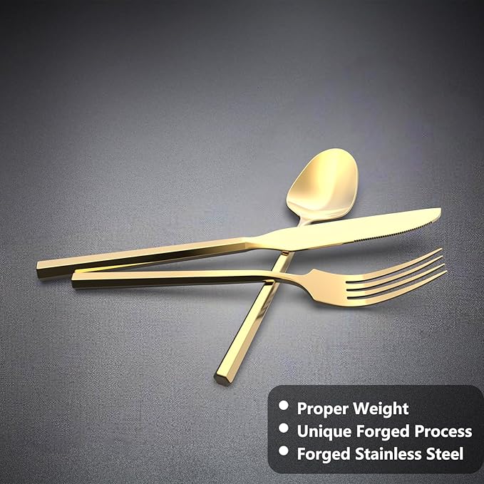 Gold 20 Piece Stainless Steel Silverware Set, Handle Flatware, Modern Mirror Finish Cutlery Set, Service for 4, Dishwasher Safe-HomvellaHome