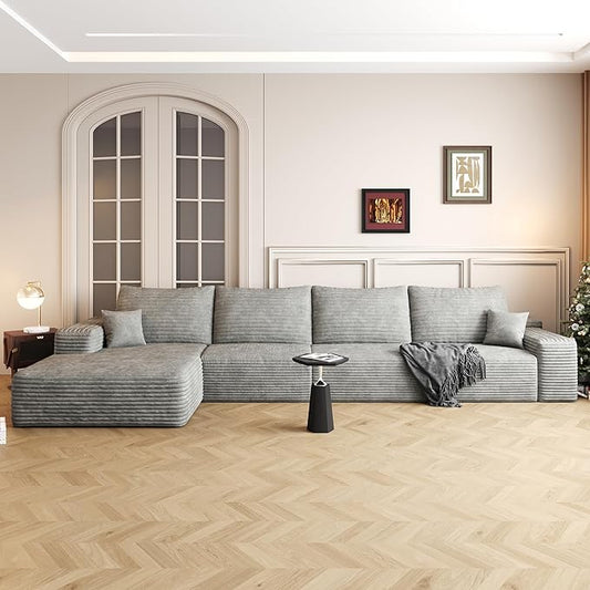136" Sectional Couches for Living Room Modern Modular Sofa with L-Shape Couchs Upholstered Boneless Couch Deep Seat Sectional Couch with Chaise (Grey, Left Facing Chaise+3Seaters)-HomvellaHome