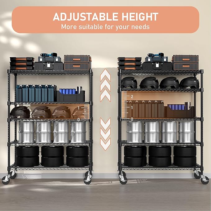 Garage Shelving 5 Tier Industrial Metal Shelving Units for Commercial, Basement, Pantry, Warehouse, School, Black Heavy Duty Easy Assembly 23.6" D x 53.2" W x 73.6" H-HomvellaHome