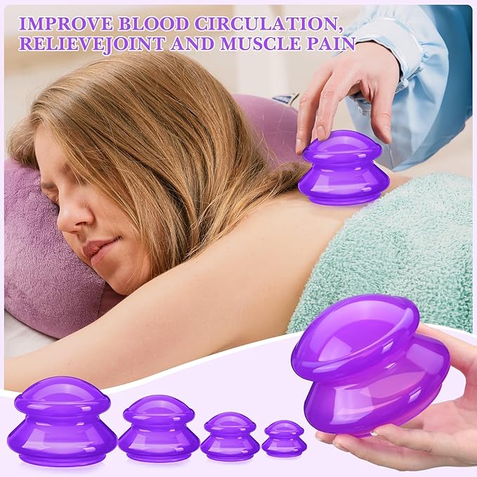 Geiserailie 16 Pcs 4 Sizes Cupping Therapy Set Silicone Cupping Massage Cups Professional Chinese Therapy Cup Vacuum for Body Muscle Nerve(Purple)-HomvellaHome