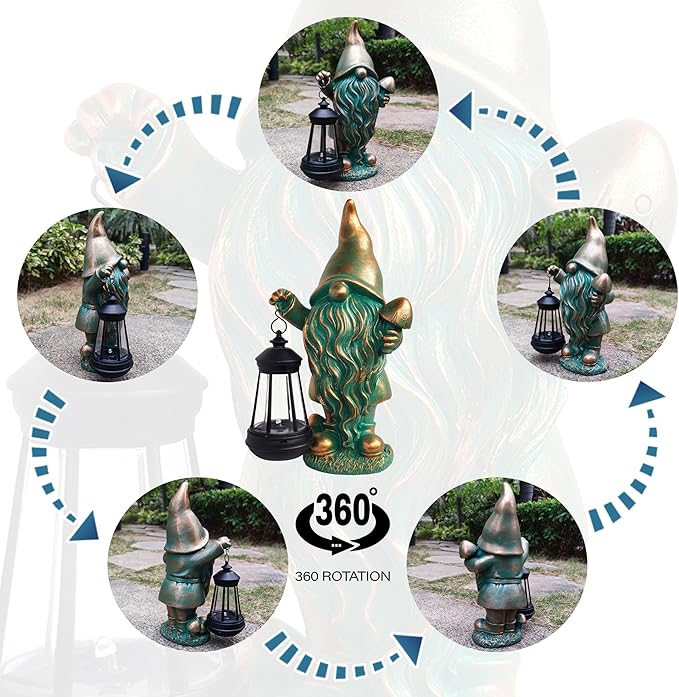 Gnomes Garden Statue Outdoor Décor with Solar Lights Lantern,Gnome Solar Light Figurines Outside Decorations for Yard，Lawn Patio, Balcony, Unique Housewarming Gifts-HomvellaHome