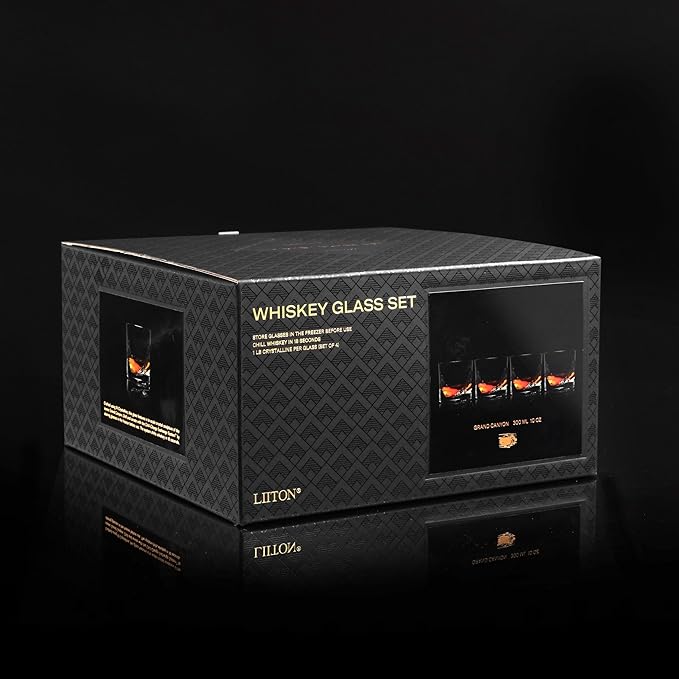 Grand Canyon Heavy Crystal Whiskey Glasses Gift Set of 4, Thick Freezable Bourbon Glass 1lb Each, Premium Whiskey Gifts for Men, Frozen Crystal Chills Cocktails, 10 oz-HomvellaHome