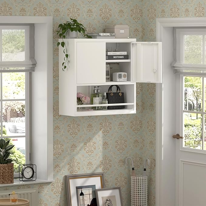 Wall Cabinets,Garage Metal Storage Cabinet with Shelf,Wall Storage Cabinet with Locking Door,Steel Cabinets for Kitchen,Home Office,Basement-HomvellaHome