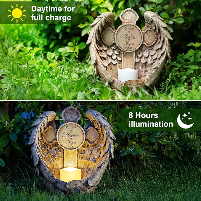 12" Solar Angel Wing Cross Garden Lights, Waterproof Memorial Grave Decorations Sympathy Gifts for Cemetery Outdoors Lawn Yard Home Patio Decor-HomvellaHome