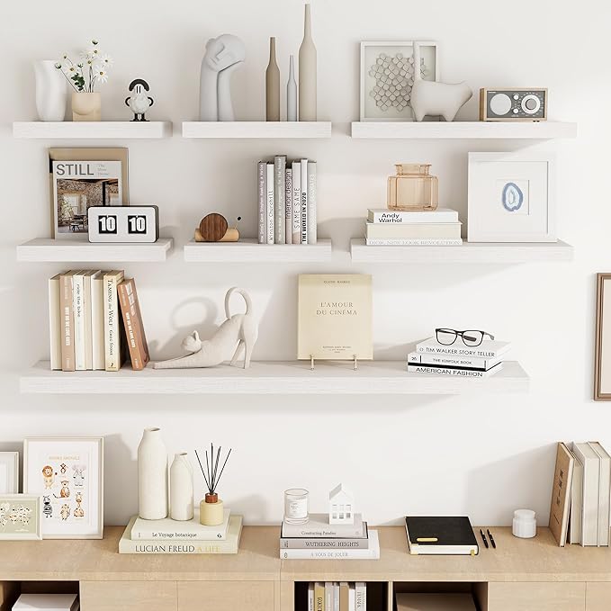 16 Inch Floating Shelves, 16"x9.25"x1.5" Inch Deep Floating Shelves for Wall, Wooden Shelves for Bathroom, Bedroom, Living Room, Cream White Oak-HomvellaHome