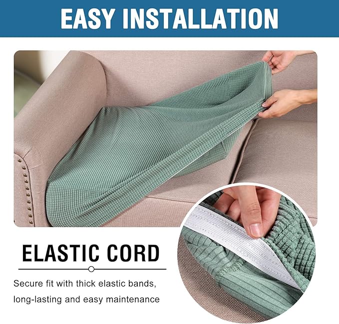 H.VERSAILTEX Super Stretch Individual Seat Cushion Covers Sofa Covers Couch Cushion Covers Slipcover Sets Thick Jacquard Textured Twill Fabric (3 Piece Sofa Cushion Covers, Sage)-HomvellaHome