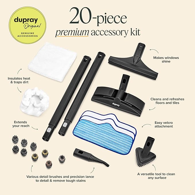 Dupray Neat Steam Cleaner with 20-piece Accesory Kit. For Multipurpose steam Cleaning Hardwood, Tile, Laminate and Sealed Floors, Couch, Furniture and more. *Kills 99.9% of Bacteria and Viruses-HomvellaHome