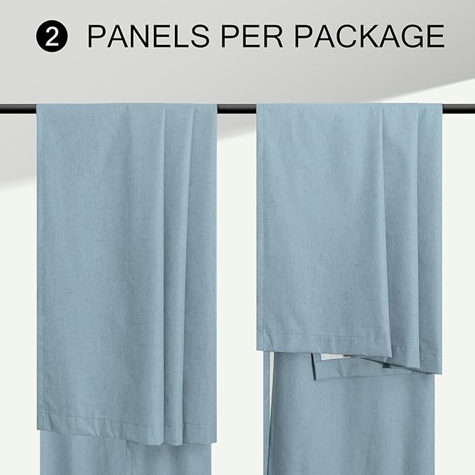 100% Blackout Curtains 90 Inches Long for Living Room 2 Panels Set Light Blocking Heat Darkening Energy Saving Curtain Window Coverings Coastal Beach Linen Farmhouse Drapes Bedroom Stone Blue Chambray-HomvellaHome