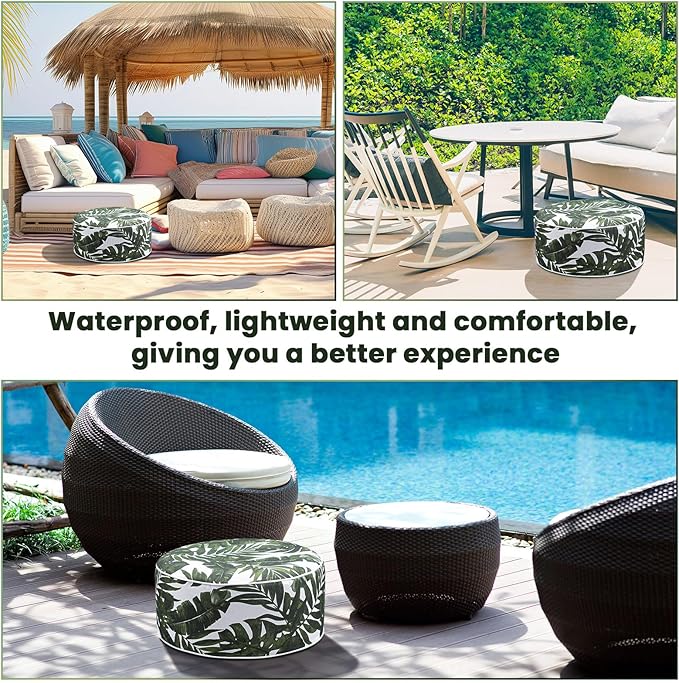 2 Pack Outdoor Inflatable Ottoman Waterproof Inflatable Pouf Foot Rest with Handle D21 x H9 Portable for Patio Camping Garden or Home-HomvellaHome