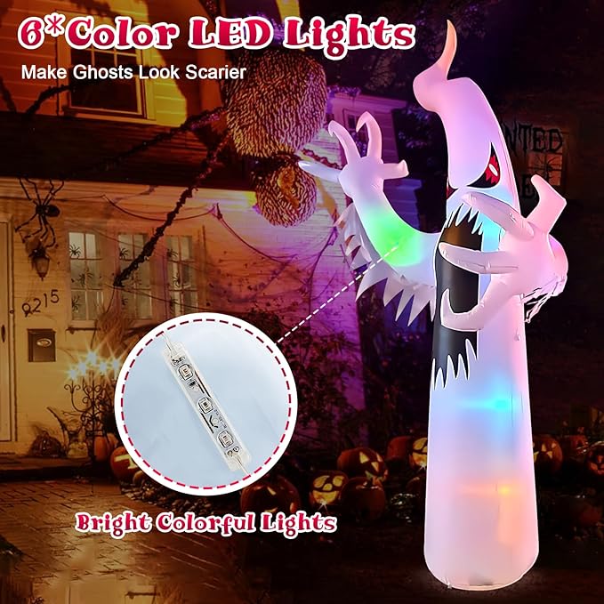 12FT Halloween Inflatables Giant White Ghost, Halloween Inflatable Outdoor Decoration, LED Colored Lights, Scary Red Eyes, Devil Claws, for Indoor and Outdoor Halloween Blow Ups Party Decorations-HomvellaHome