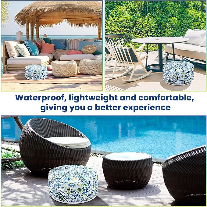 1 Pack Outdoor Inflatable Ottoman Waterproof Inflatable Pouf Foot Rest with Handle D21 x H9 Portable Outdoor Foot Rest for Patio Garden Camping or Home-HomvellaHome