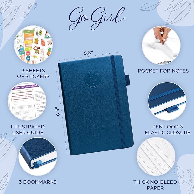GoGirl Food Journal & Wellness Planner –– Diet & Fitness Diary – Nutrition Journal with Meal, Exercise & Weigh Loss Tracker, A5 (Mystic Blue)-HomvellaHome
