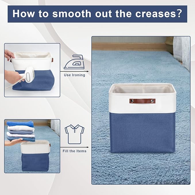 13x13 Cube Storage Bins, Collapsible Fabric Storage Box, 4 Pack Closet Baskets with Handles for Organizing, Shelf, Toys, Clothes, Home, Office, Nursery (NavyBlue&White)-HomvellaHome