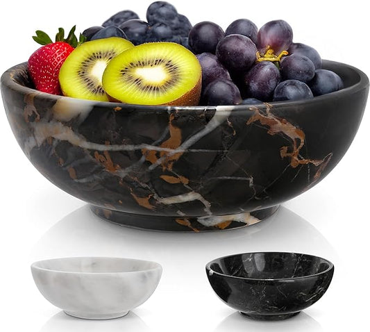 Gusto Nostro 8" Luxury Black Marble Decorative Bowl for Coffee Table - Elegant Decorative Fruit Bowl for Kitchen Counter - Heavy Stone Entryway Catch All for Keys, Potpourri Holder Centerpiece, Medium-HomvellaHome