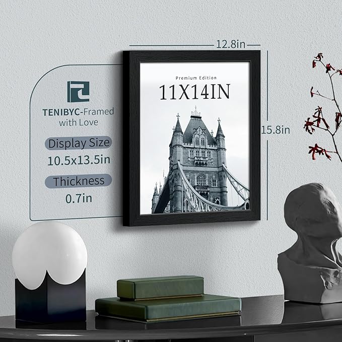 11x14 Picture Frame Set - 3 Pack, Textured Black Solid Wood, HD Tempered Glass, Wall Gallery Photo Frame-HomvellaHome