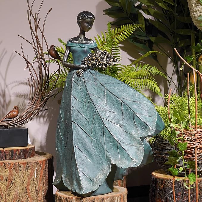 Guichifun Fairy Statue Collection Home Decoration - 22IN Leaf Angel Girls Resin Large Home Decor for Outside or Inside Rustic Garden Outdoor Yard Fantasy Figurines Gift 13.75 x 8.75 x 22 Inch-HomvellaHome