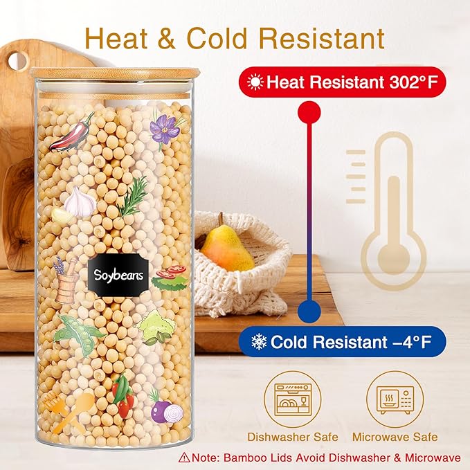 Glass Jars with Bamboo Lids, 58 oz 3 Pcs Kitchen Glass Containers with Bamboo Lids, Airtight Glass Pantry Storage Containers with Lids for Rice, Flour, Nuts, Cookie, Pasta, Oatmeal, Bean-HomvellaHome