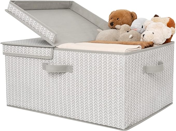 GRANNY SAYS Closet Storage Bins with lids, Fabric Storage Box with Lid, Clothes Bins Storage for Closet, Shelf Baskets for Living Room Wardrobe Shelves, Jumbo, Gray/White, 1-Pack-HomvellaHome