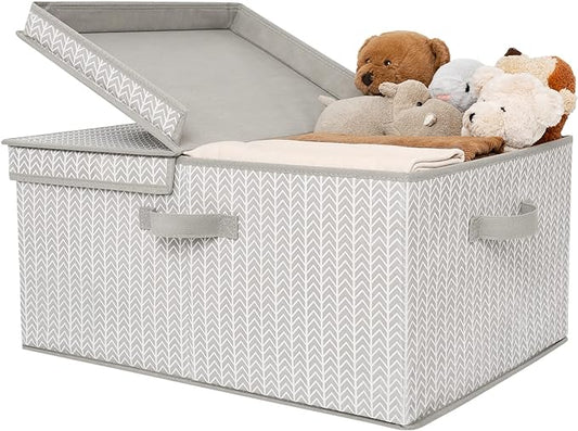 GRANNY SAYS Closet Storage Bins with lids, Fabric Storage Box with Lid, Clothes Bins Storage for Closet, Shelf Baskets for Living Room Wardrobe Shelves, Jumbo, Gray/White, 1-Pack-HomvellaHome