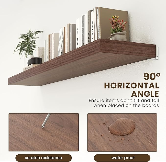 12 Inch Deep Floating Shelves for Wall | 72W x 12D Floating Shelves Set of 1 | Rustic Walnut Long Floating Shelves for Living Room Bathroom Laundry Room Bedroom Kitchen Home Office-HomvellaHome