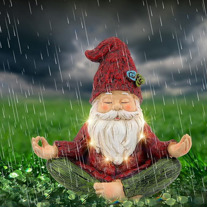 Garden Yoga Gnome Statue, Outdoor Gnomes Figurine with Solar Lights, Knome in Yoga Pose for Garden Decor, Elf Sculptures and Statues for Patio Lawn Yard-HomvellaHome